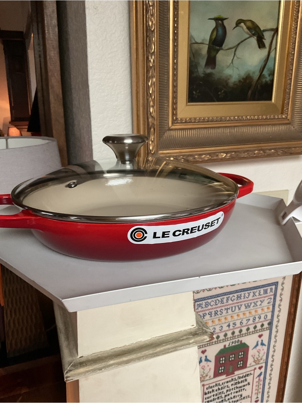 LE CREUSET ENAMELED CAST IRON BRAISER GLASS LID 2.25 QT CERISE RED NEW NO BOX